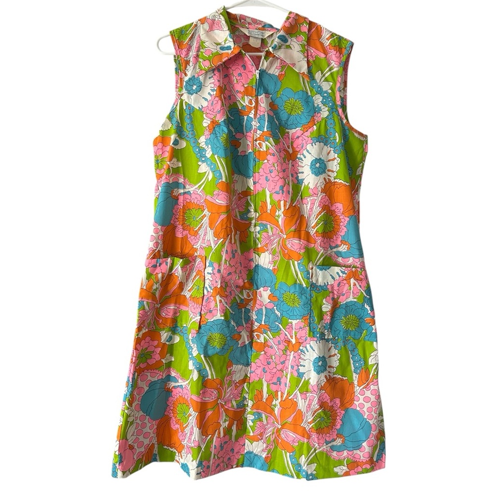 Vintage 60s Sears Psychedelic Floral Shift Dress Mod GoGo Style Size 18 A-Line